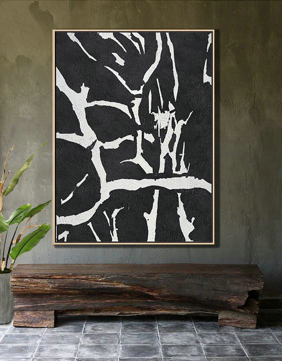 Hand-Painted Canvas Art,Black And White Minimalist Painting On Canvas - Original Abstract Painting Canvas Art